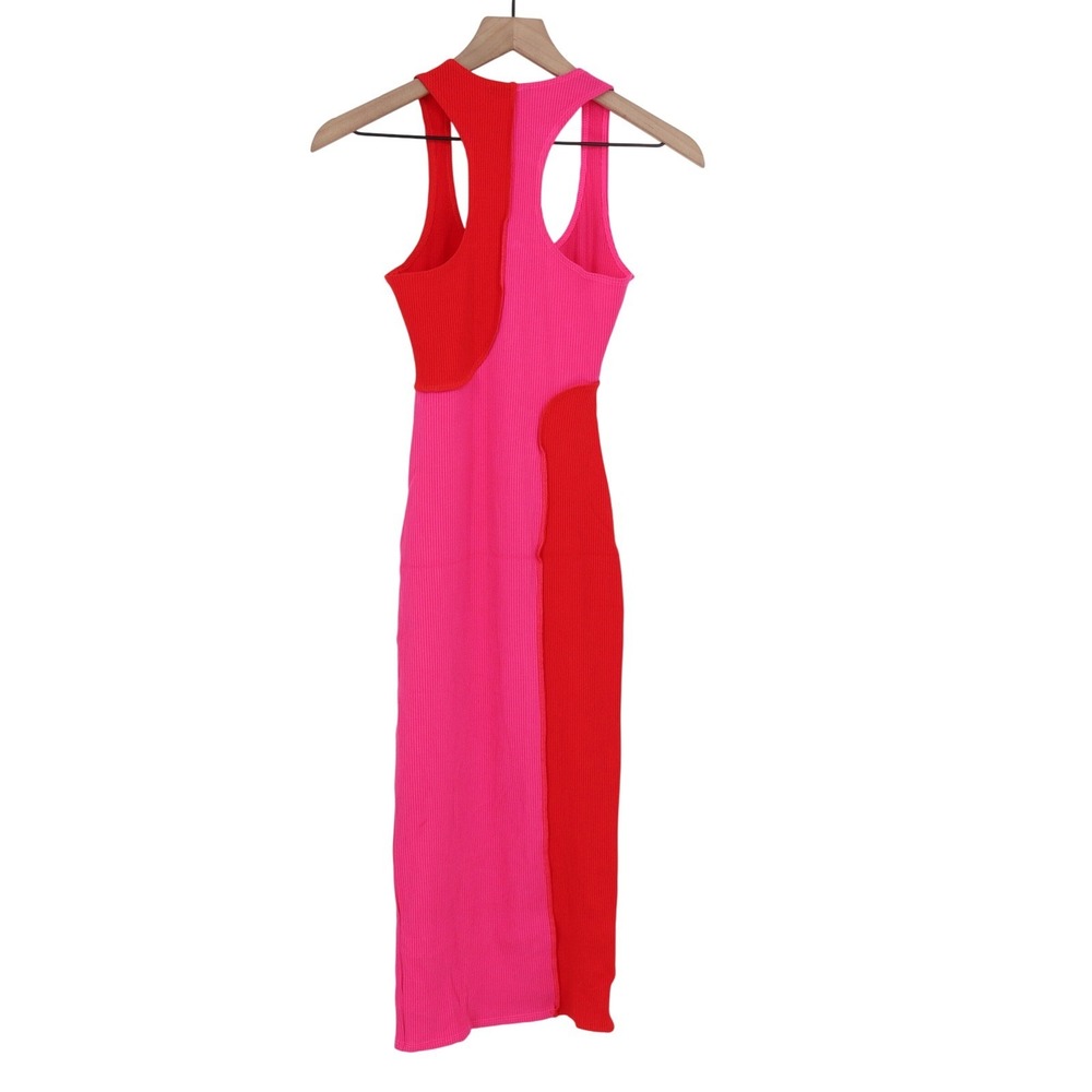 Naked Wardrobe Pink Red Colorblock Ribbed Midi Bodycon Dress XS - Picture 6 of 8